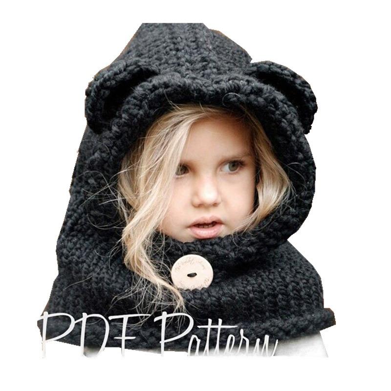 eBay Hot Sale Handmade Crochet Hat Children's Animal Ears Wool Hat Scarf Hooded Bear Hat