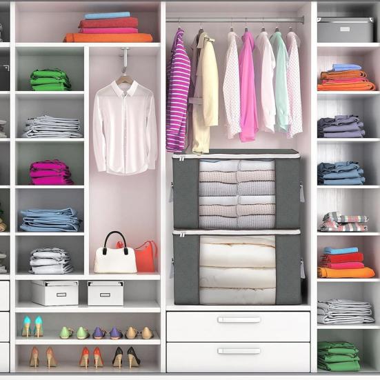 Clothes Storage Bin Foldable Storage Bag with Dual Zippers Closet Organizer with Handles for Clothing Blanket Comforters Bed Sheets Pillows