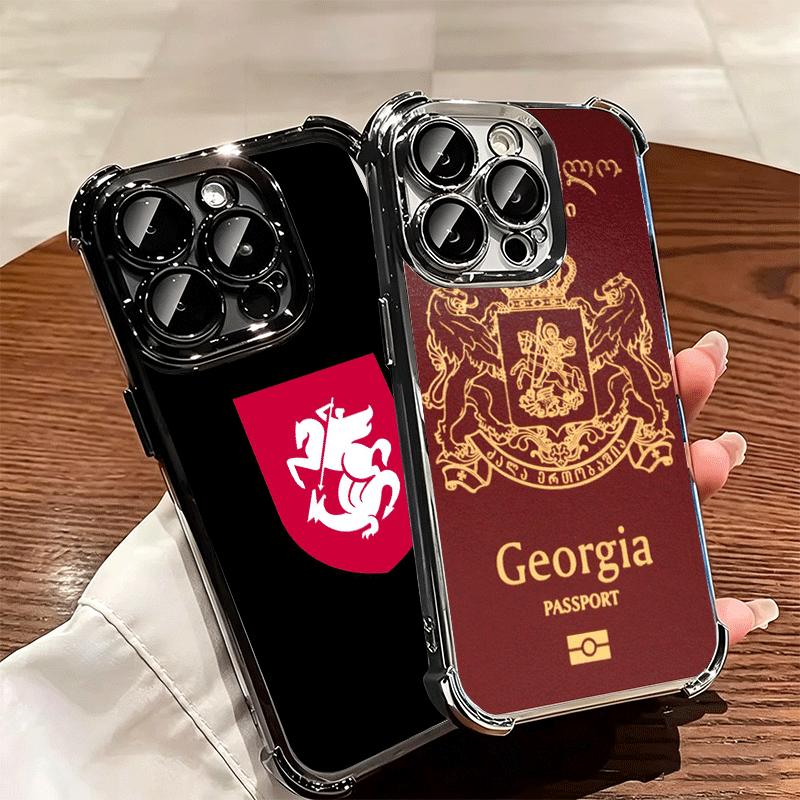 Georgia Passport Flag Plating Phone Case For Iphone 16 17 Pro Max Air 16E 14 15 Plus 12 13 Mini Anti-Fall Airabag Cover