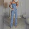 Gilet Sexy Épaules Dénudées Brillant Costume Pantalon Diamant Deux Pièces Femme