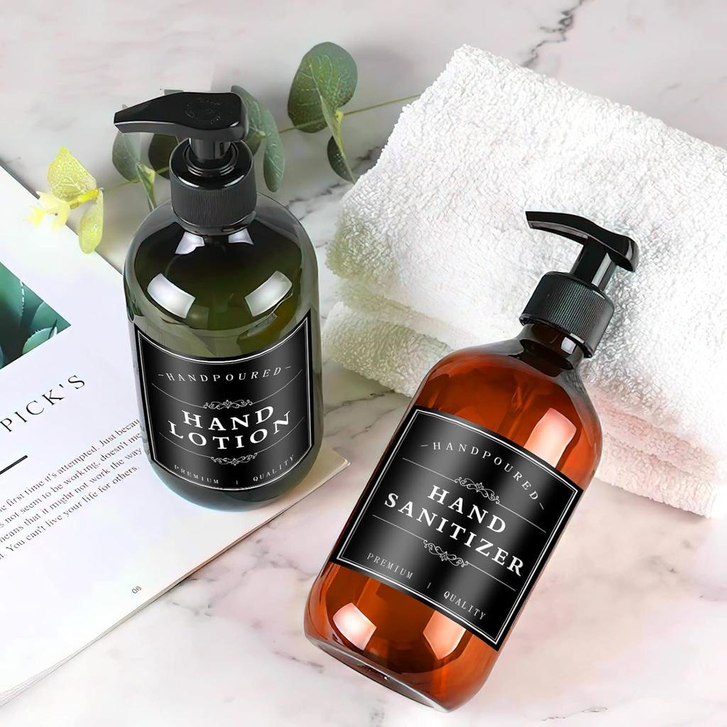 White Waterproof Soap Labels for Plastic/Glass Bottles, Bathroom/Kitchen Hand Soap Dispenser Label Stickers, Removable Cleaning Bottle Labels for