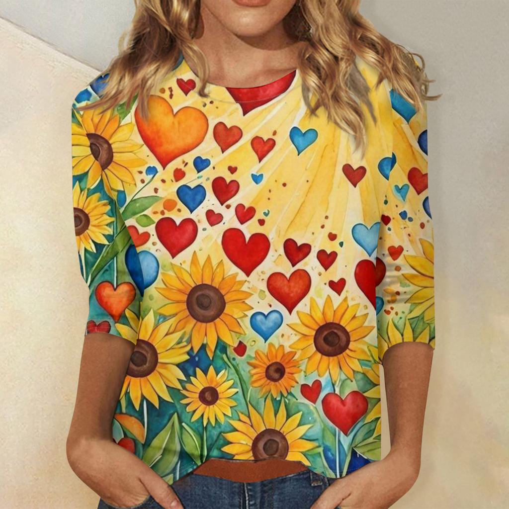 Women's Valentine's Day Print Fashion Casual 3/4 Sleeve Round Neck Top