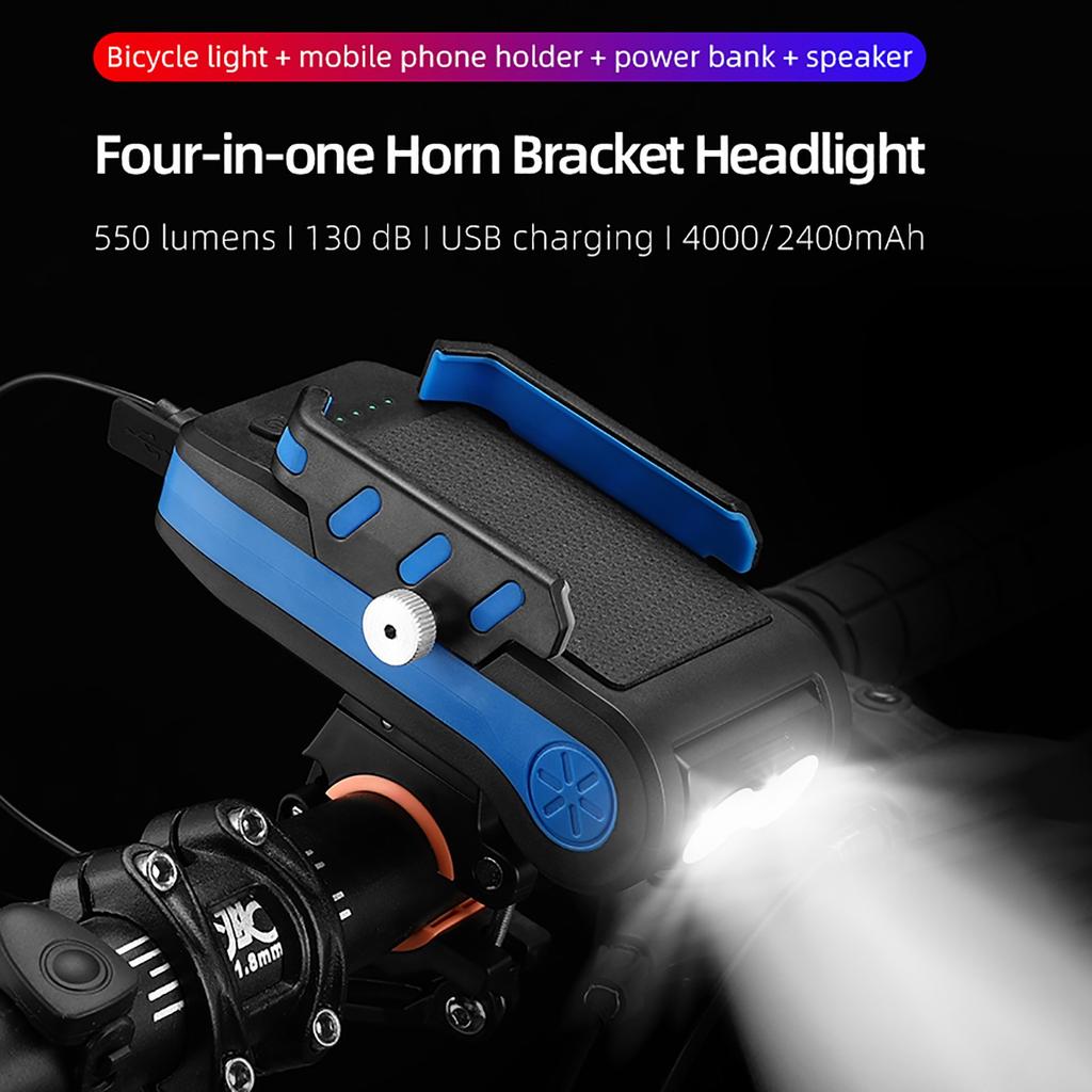 CYCLINGBOX 2400Mah Multifunctional Bicycle Mobile Phone Bracket Horn Front Light