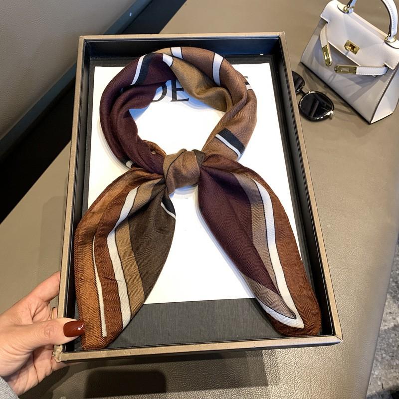 70x70cm Cotton Square Scarf Women Lightweight Neck Wrap Versatile Fashion Accessory In Olive Coffee