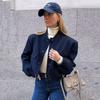 2023 Spring European & American Y2K Stand-up Collar Double Pocket Solid Motorcycle Bomber Jacket