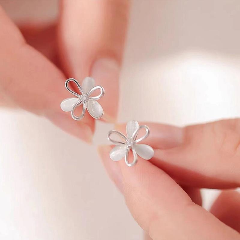 Cat'S Eye Stone Petal Earrings, Fashion Stud Earrings For Women Elegant Daily Wear Jewelry Gift
