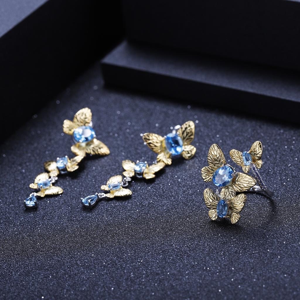 Original Designer High-end Gemstone Ring, Natural Butterfly Design 925 Silver Natural Amethyst Open Ring