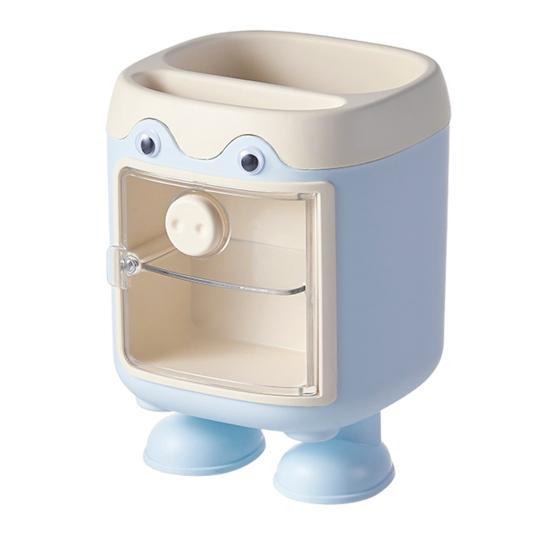 Cute Cartoon Pig Pen Holder Multi-Grid Desk Organizer with Drawer Multi-functional Cosmetic Makeup Brush Holder for Home Office School Supplies