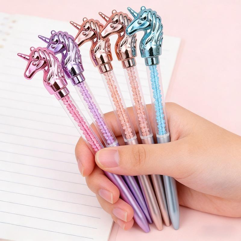 4Pcs Cute Unicorn Crystal Ballpoint Pens Creative Diamond Rotating Blue Writing Ballpoint Pen Unicorn Cat Love Style