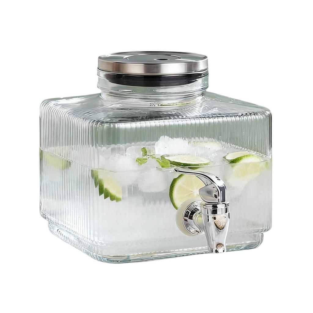 Clear Glass Juice Pitcher With Leak Proof Lid And Easy Press Dispensing System Party Water Jugs with Spigot