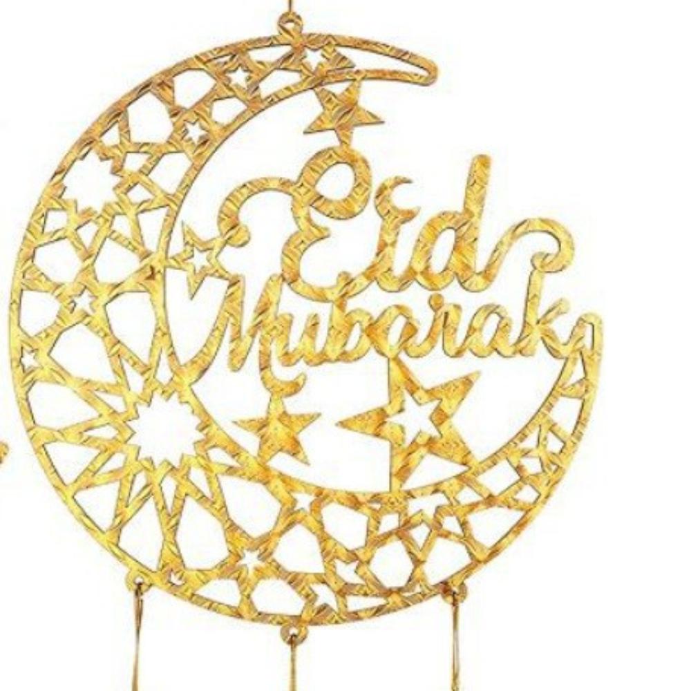 

Золотой настенный кулон Рамадан Карим Ид Мубарак деревянная дверная вывеска 2025 Ид аль-Фитр мусульманский исламский домашний декор для вечеринки