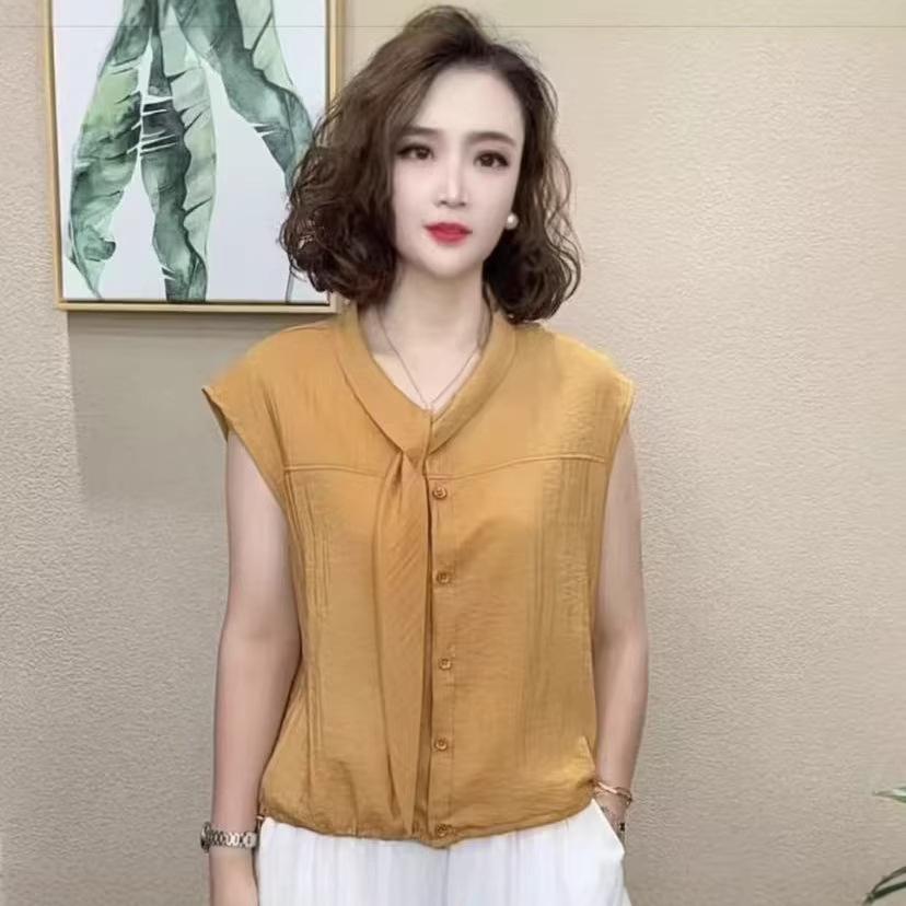 

2026 Summer Arrival: Women s Breathable Raglan Sleeve Shirt with Flowing Collar - Perfect for Mothers 4XL [140-155 kg] жовтий