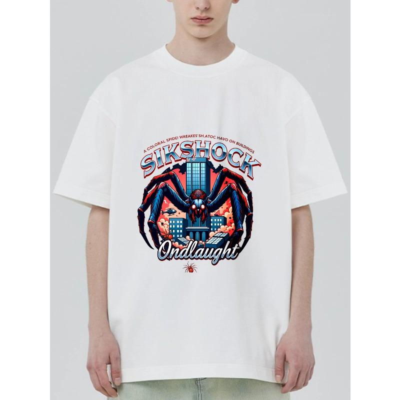 

Black T Shirt With Sikshock Spider Cityscape Print And Ondlaught Text For Casual Wear XXXXL білий