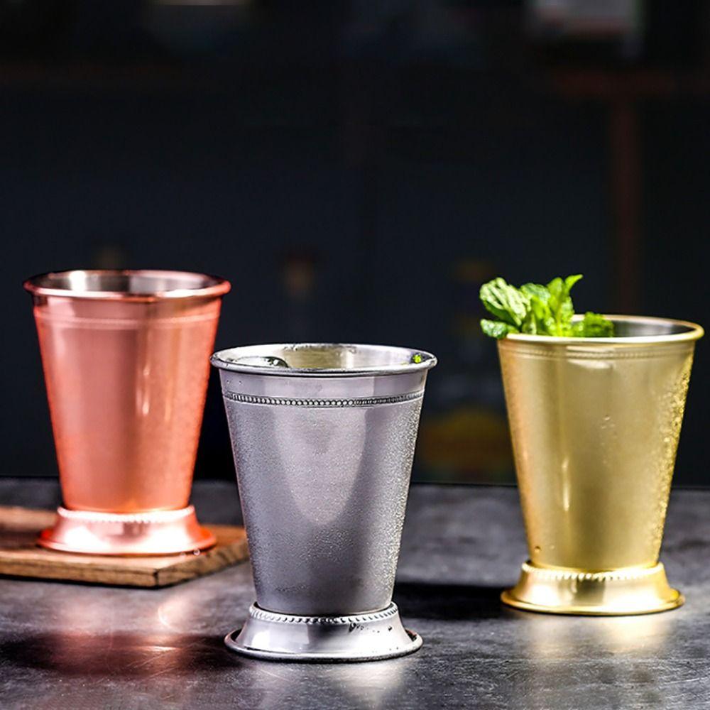 Durable Stainless Steel Rolled Mint Julep Cup 350ml Gold Cocktail Mug Silver Mint Julep Mug Kitchen