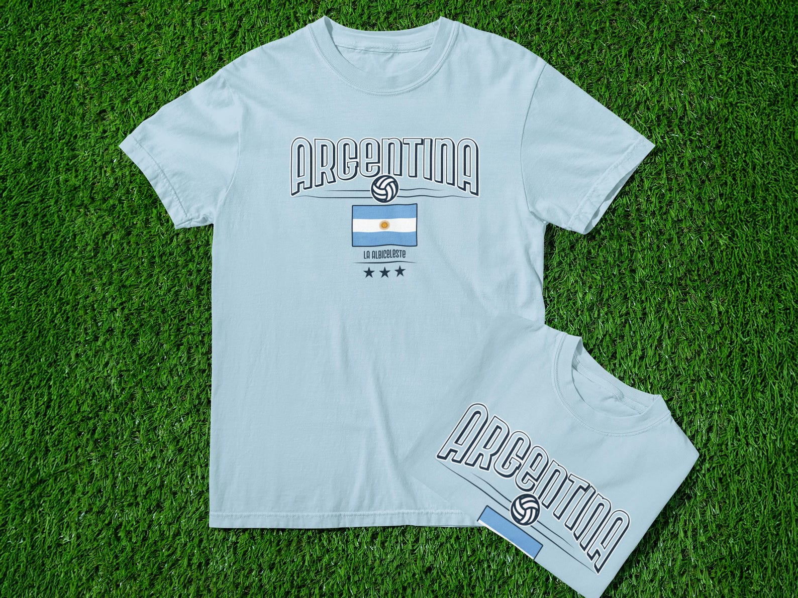 Argentina Football Shirt - La Albiceleste | Argentina Soccer Tee with 3 Stars & Flag | World Champion Fan T-Shirt S