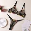See Through Exotic Sets for Women Sexy Floral Fancy Lingerie Lace Embroidery Fairy Seamless Tulle Underwear Fahion Bilizna Set