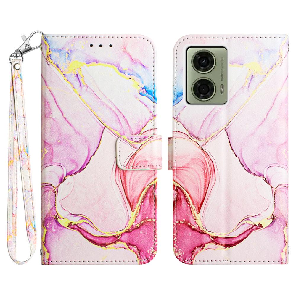 For Motorola Moto E14 4G/G04 4G/G04s 4G/G24 4G Case with Strap Marble Pattern Leather Phone Cover Card Holder