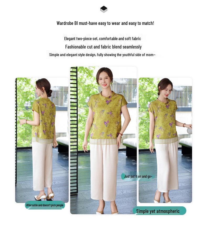 2026 New Chinese Style Summer Top for Middle-aged and Elderly Women - Stylish Small Shirt Set