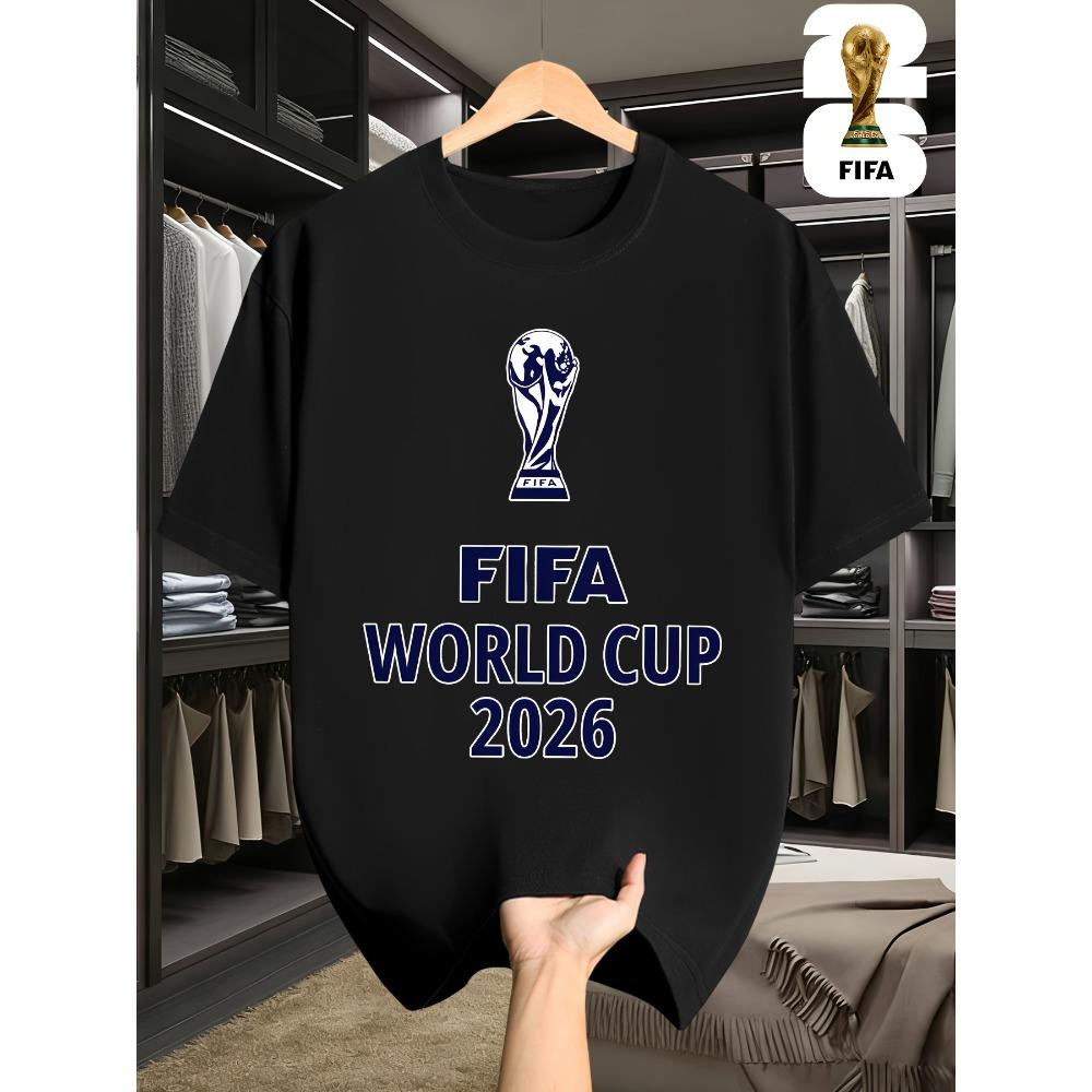 2026 USA-Canadian Cup, FIFA Football Print Crew Neck T-shirt, Street Style, Regular Fit, a Must-have for Football Fans, Suitable for Casual Attire