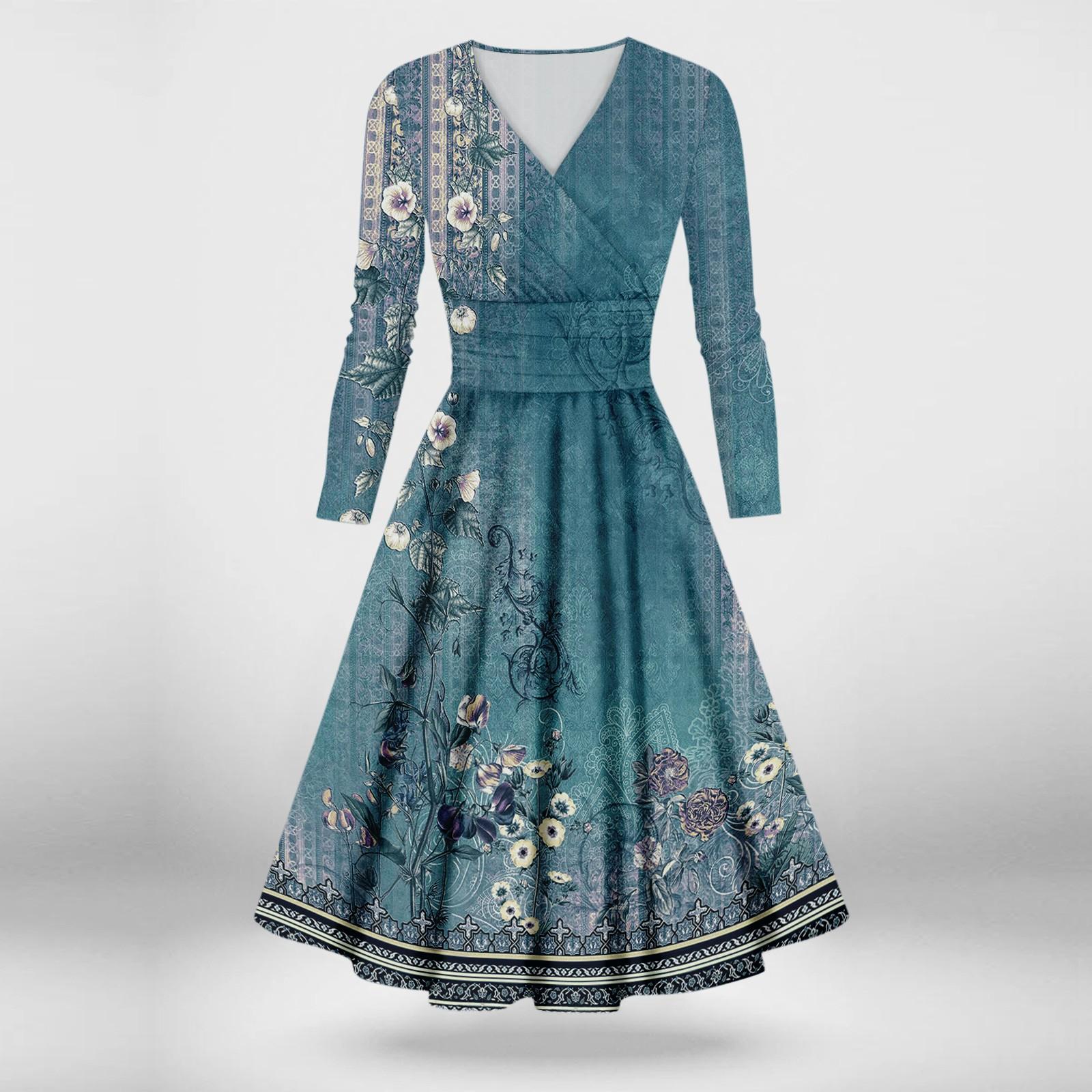 

Женское повседневное и модное сексуальное платье с v-образным вырезом и длинными рукавами с принтом XXL