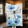 1PC Dragonfly FlowersOutdoor Flannel Blanket - Soft Plush Decor for Picnics, camping, Bedroom, Playroom, Office, or Lunch Break 1224A