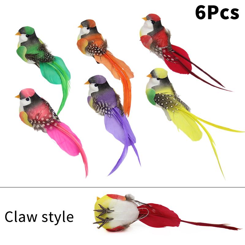 6Pcs Artificial Feather Birds With Vibrant Colors And Realistic Look Perfect For Garden Home Decor Diy Crafts Party Ornaments