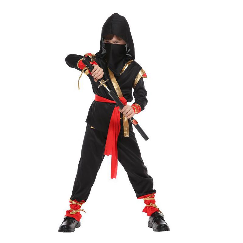 Carnival Boys Child Ninja Costume Role Play Assassin Samurai Warrior Hooded Suit Kids Halloween with Ninja Sword Fancy Dress Up