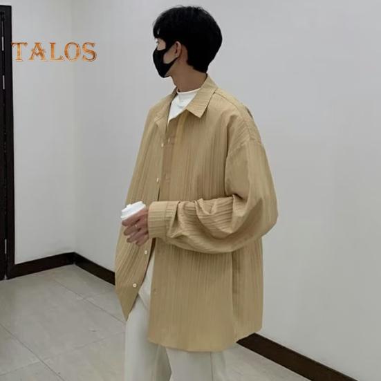 Herren Hemd Locker Einfarbig Umlegekragen Strickjacke Einreihig Herbst Frühling Top Mittellanges Streetwear Hemd