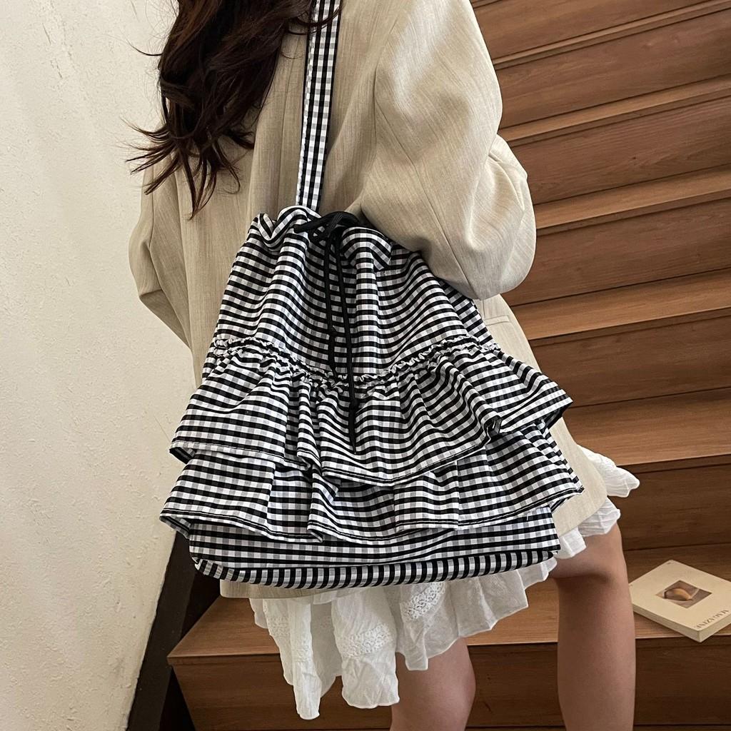 Solid Retro Color Grid Canvas Stylish Bag Stitch Details Everyday Travel Use
