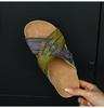 Vintage Woven Colorblock Open Toe Slippers Outside Platform Round Toe Open Toe Rivet Versatile Beach Slippers