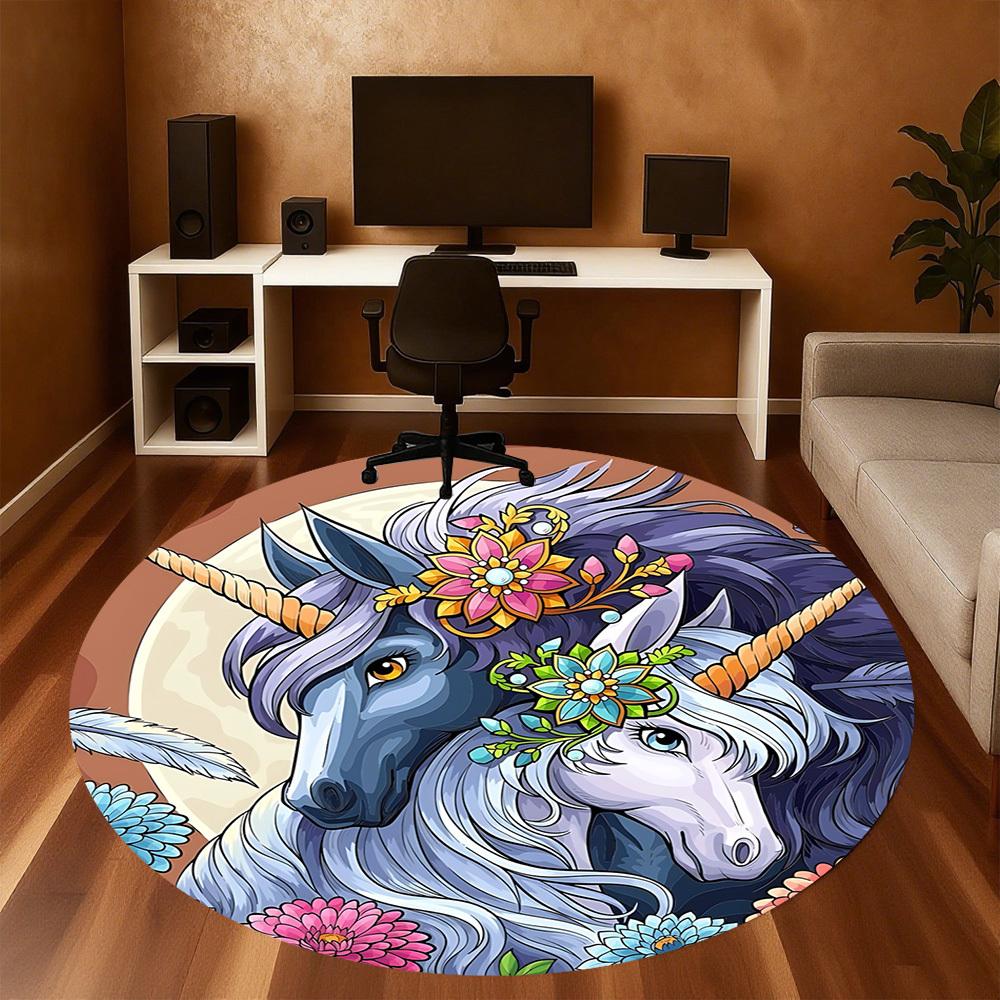 1pc Unicorn Flowers Round Chair mat Area Rug - Non-Slip, Floor Mat for Office, Bedroom, and Indoor Decor c1125419