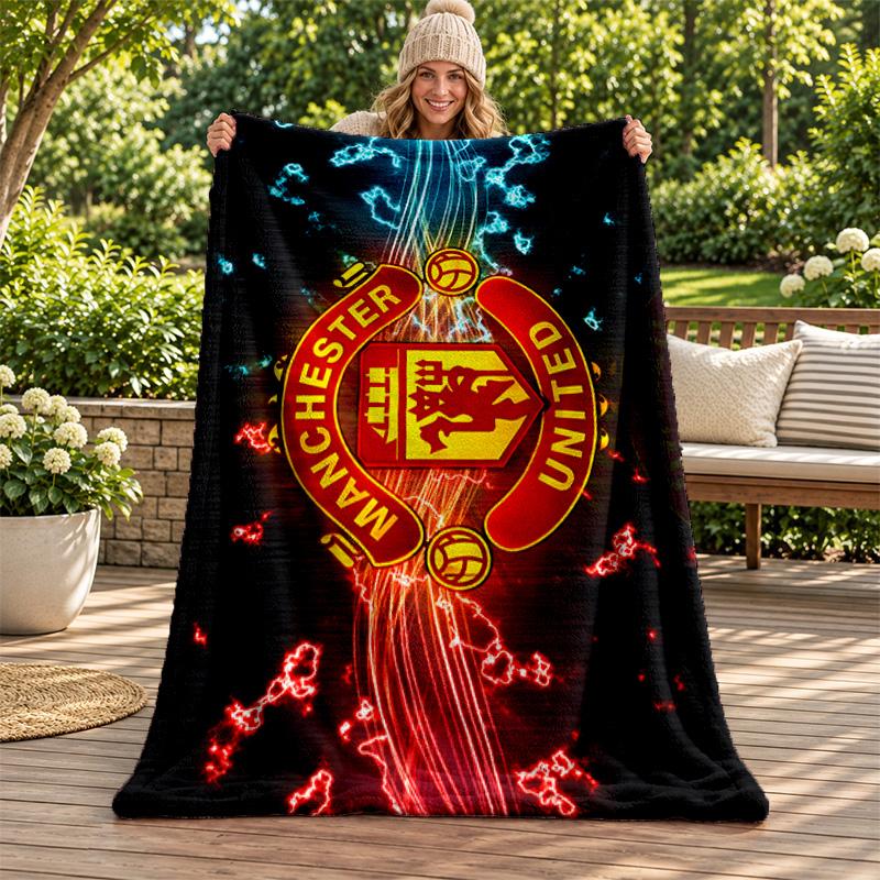 FC Manchester Blanket Flannel Blanket Soft Cozy Plush Throw for Sofa Bed Lightweight Home Decoration Gifts for Christmas Various Holidays