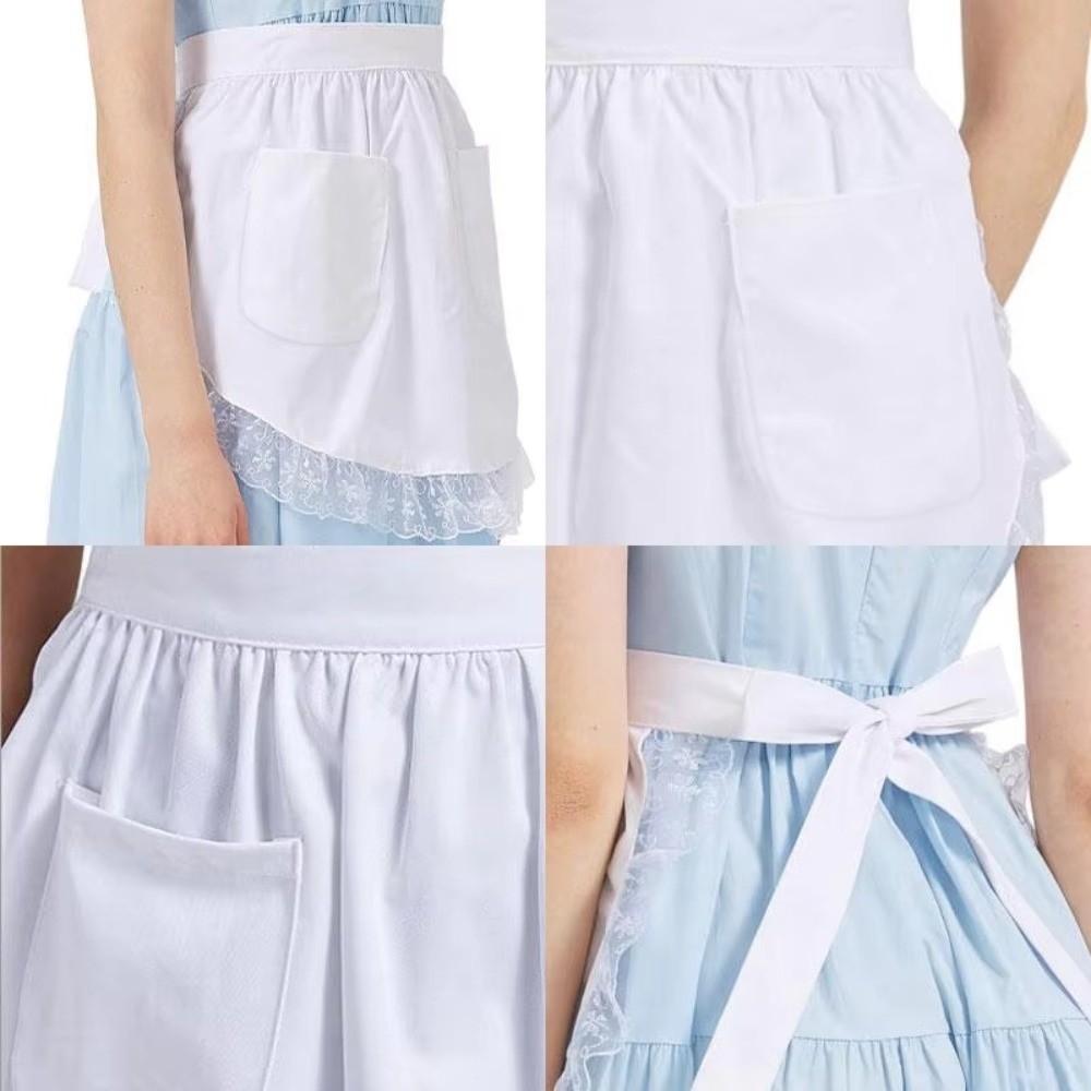 Sexy Vintage Cotton Lace Apron with Two Pockets Lace Trim Short Apron Comfortable Waist Ruffled Decor Maid Apron for Women