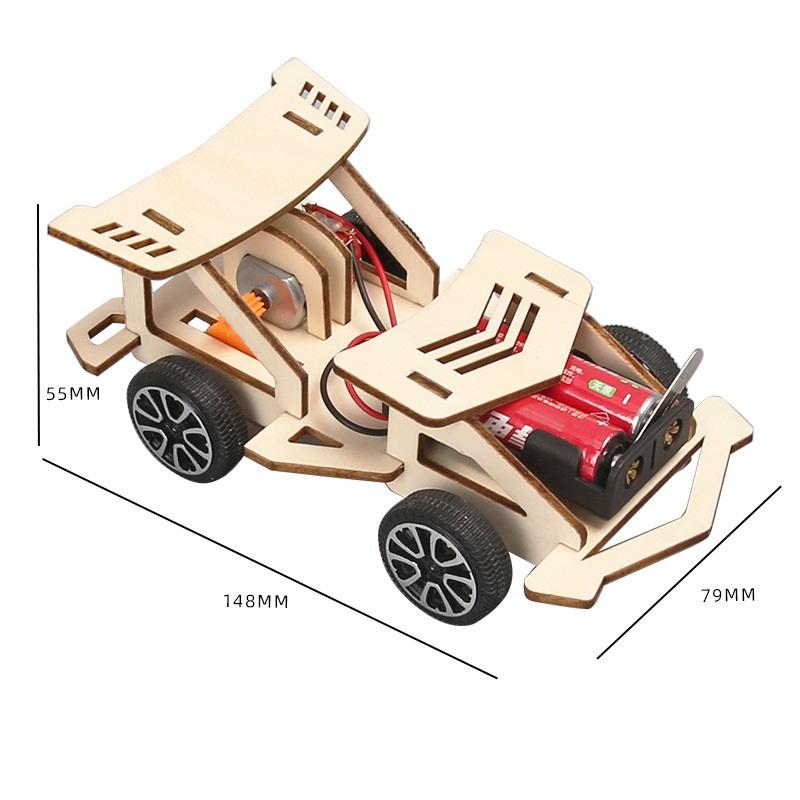 DIY Wooden Electric Racing Car Four-wheel Drive Racing Car Assembly Scientific Experimental Kit KIDS STEM Educational Toys