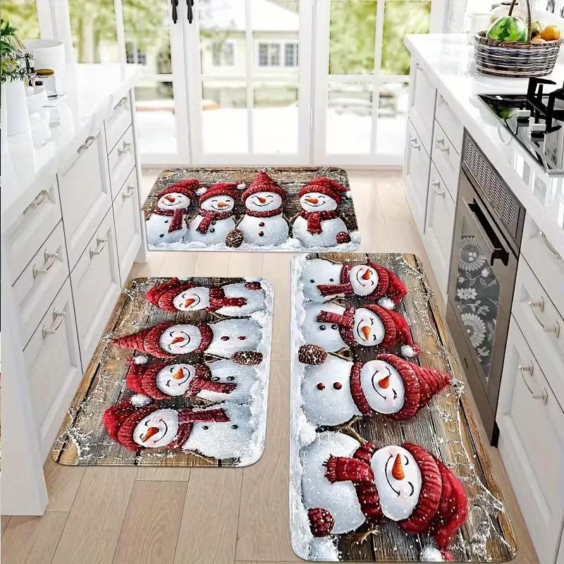 Vintage Puffy Christmas Tree Pattern Mat Non-slip Oil-proof Waterproof Floor Mat Dirt-resistant  Floor Mat for Kitchen Bathroom