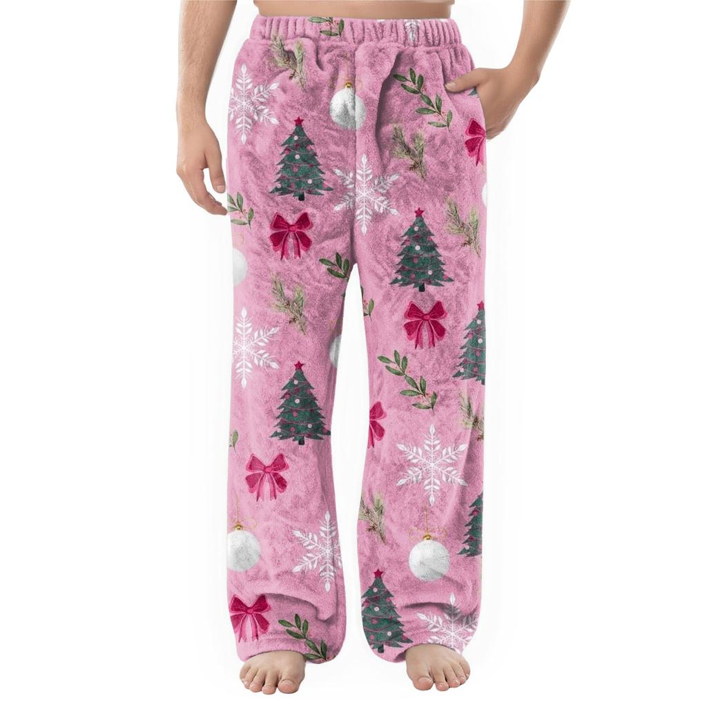 Men's Flannel Pocket Casual Pants, Printed Pocket Casual Pants, Home Sleeping Pants