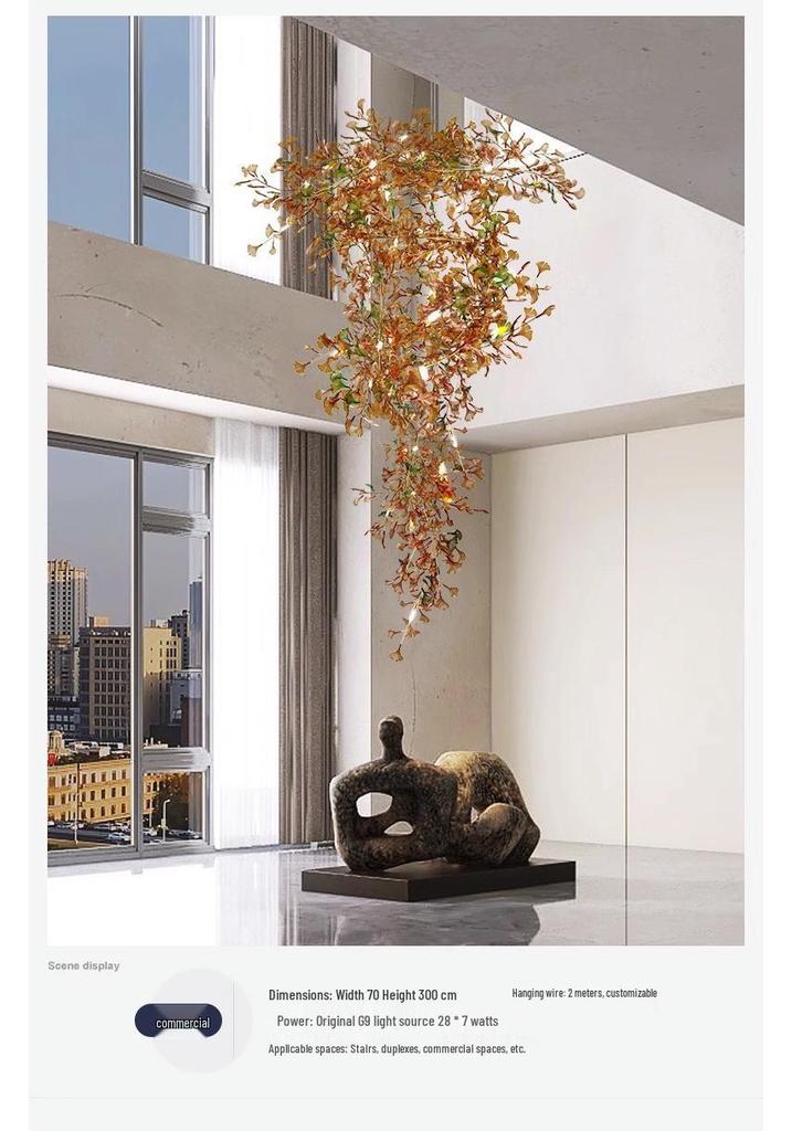 Modern Ginkgo Leaf Pendant Light for Living Room, Staircase, and Dining Area