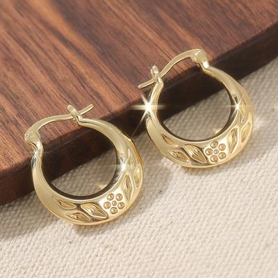 Eenvoudige Bloem Oorbellen Vintage Verguld Metaal Carving Bloemenpatroon Ring Oorbellen voor Dames Sieraden Accessoires