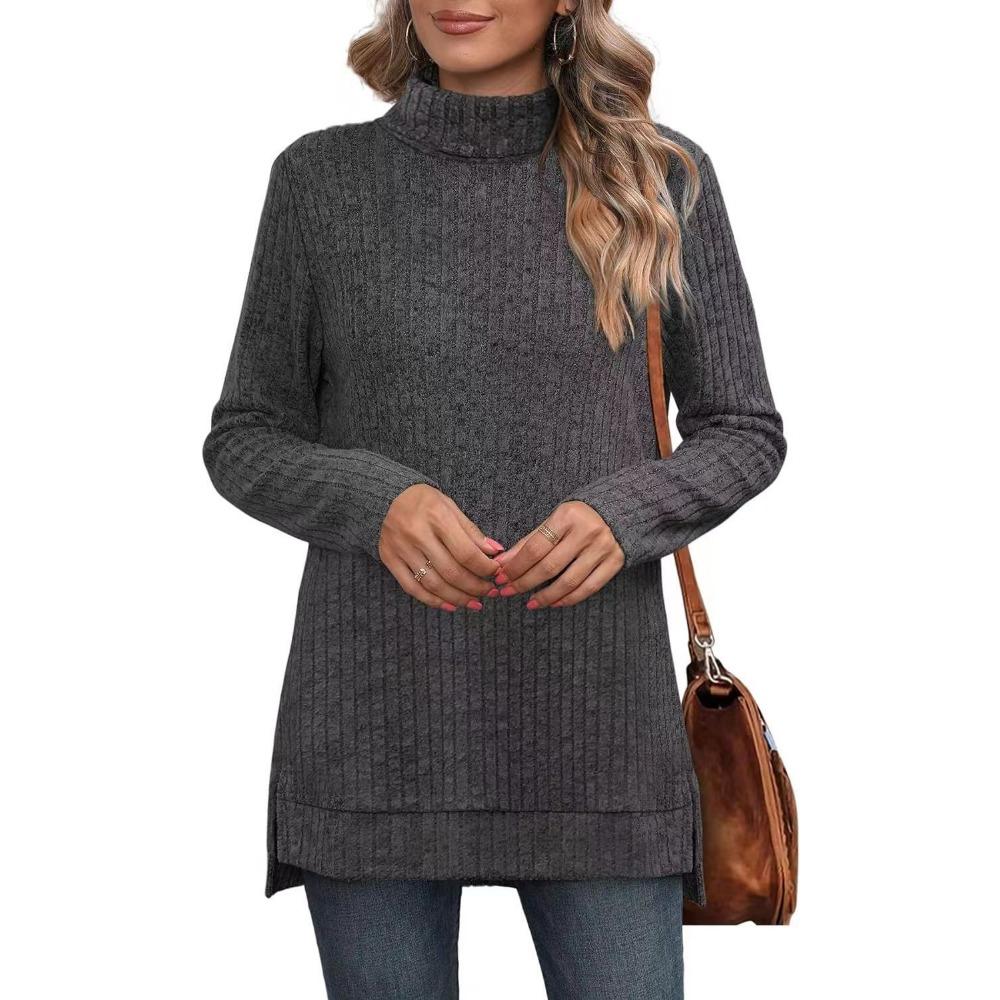 Women's Fall/Winter Sweaters New Arrival Solid Color High-Neck Sweater Women's Loose-Fit T-Shirt Top