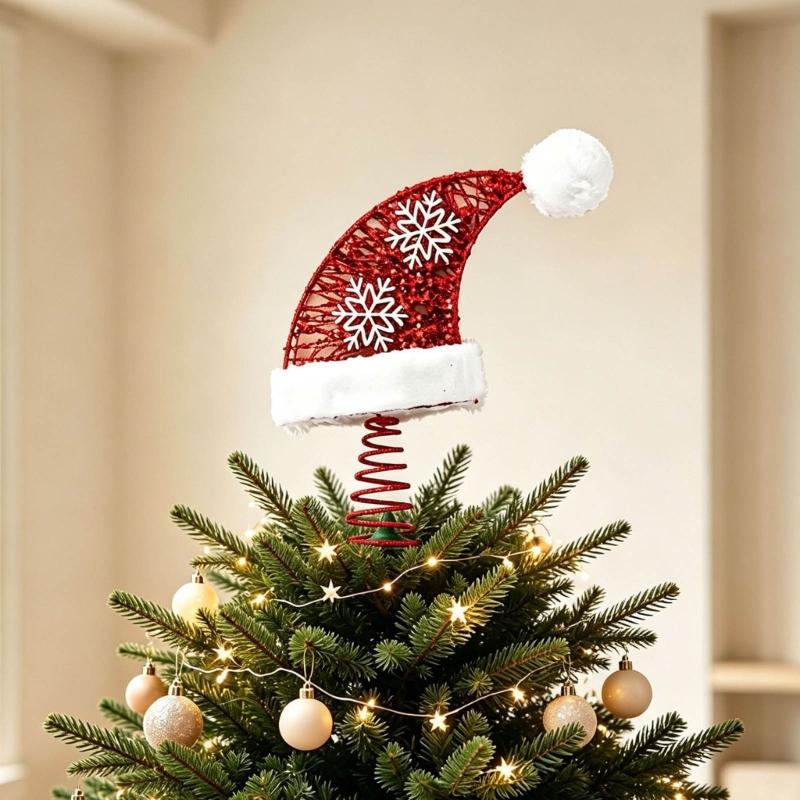Santa Hat Tree Accent, Duals-View Metal Christmas Decoration with Red Shine and Two White Winter Motifs for Holiday Displays and Party Tree