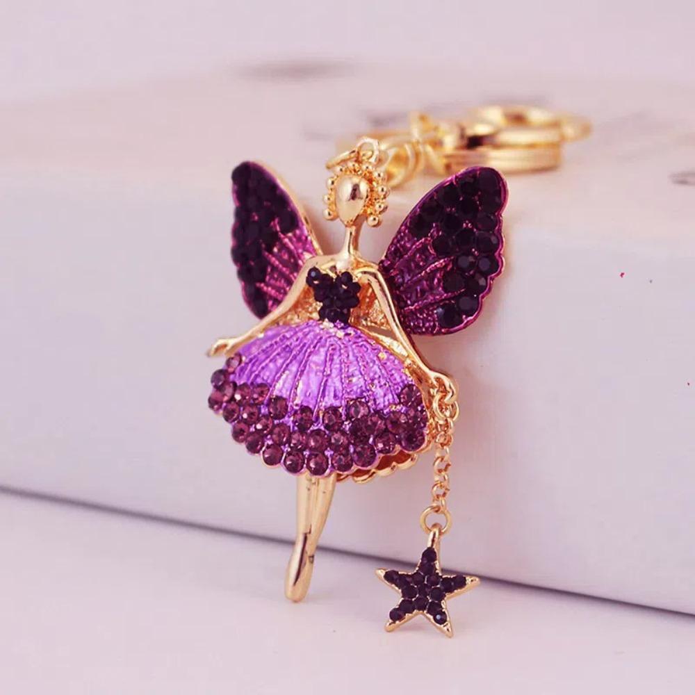 Zircon Rhinestone Girl Pendant Exquisite Car Key Ring Fashion Ballet Girl Keychain  Women