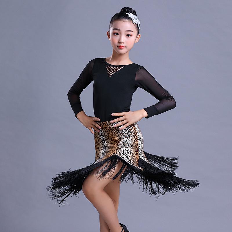 Girls' Exam Grade Latin Dance Costume Set - Long Sleeve Jumpsuit with Skirt for Autumn Practice