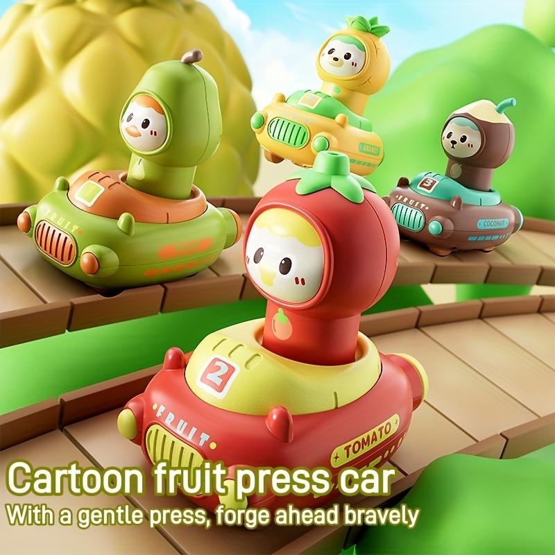 Kids'Toy 18Month Cartoon Fruit Doll Press Toy Car,4pcs Activity Toy Car Set Hand Eye Coordination, Durable Material, Indoor And Outdoor Toy Car.