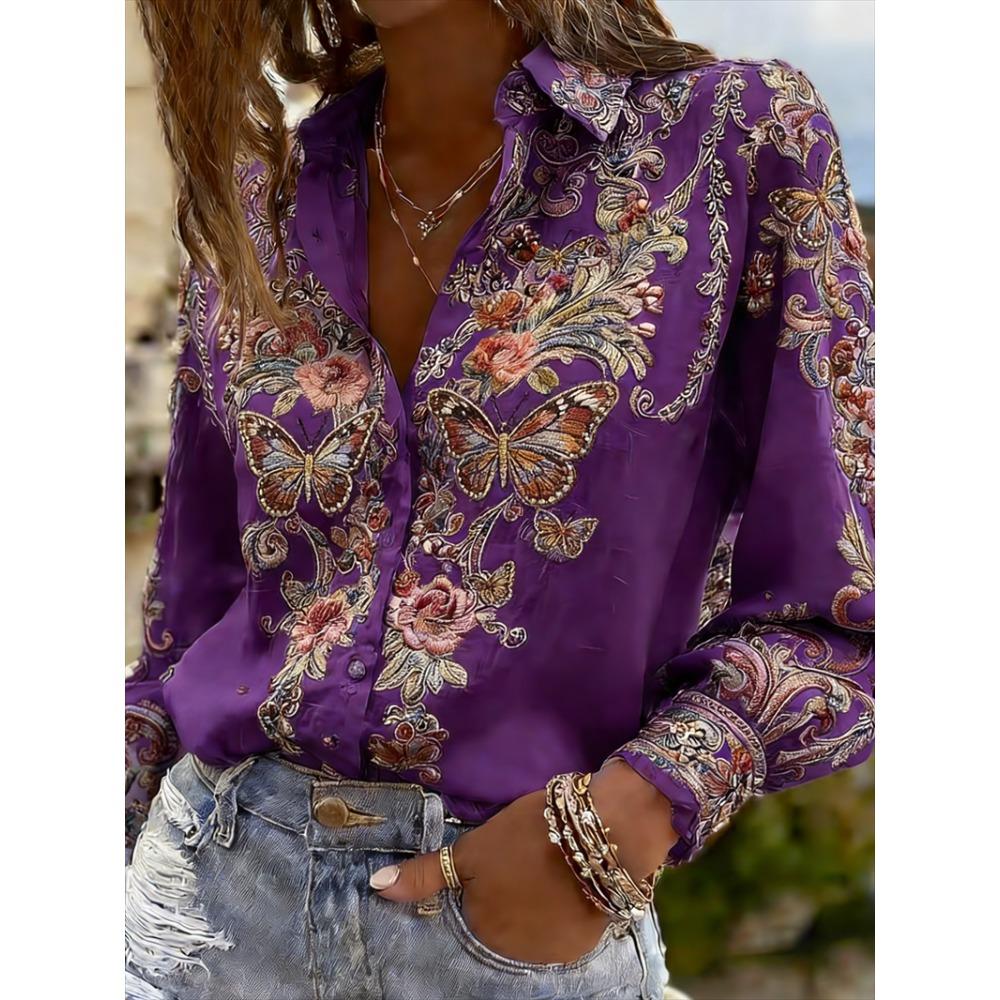 New Men's Long Sleeved Shirt with 3D Printed Butterfly Pattern On the Collar, Luxurious Men's Top, Soft and Comfortable