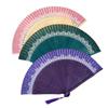 Lace Trim Color Changing Folding Fan Silk Cloth Bamboo Folding Fan  Dance Performance