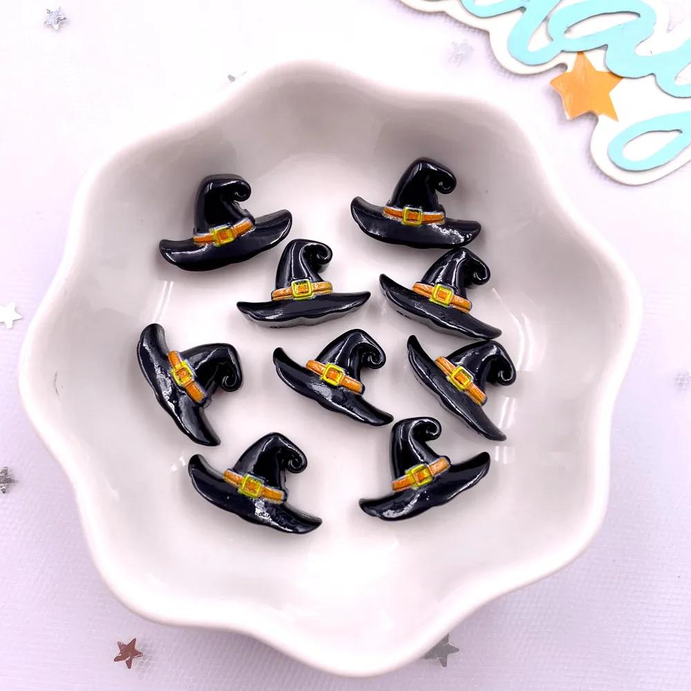 30pcs Resin Mini Colorful Painted Bat Pumpkin Skull Ghost Cat Figurines Flat Back Scrapbook DIY Halloween Decor  Nail Art M439 F