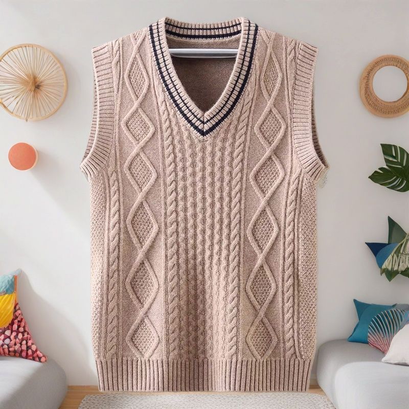 Spring Autumn Sweater Vest Men's V-neck Striped Knitted Sweater Vest Preppy Style School Uniforms