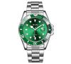 Men's Green Sea-Dweller Steel Band Calendar Watch with Magnifying Glass