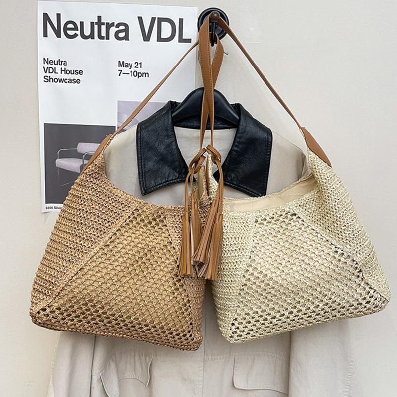 Yogodlns Borsa in Paglia Intrecciata Versatile da Appendere Estiva alla Moda con Lavorazione a Intreccio Vuota Borsa da Spiaggia in Erba Intrecciata a Mano Borsa a Spalla Singola da Donna