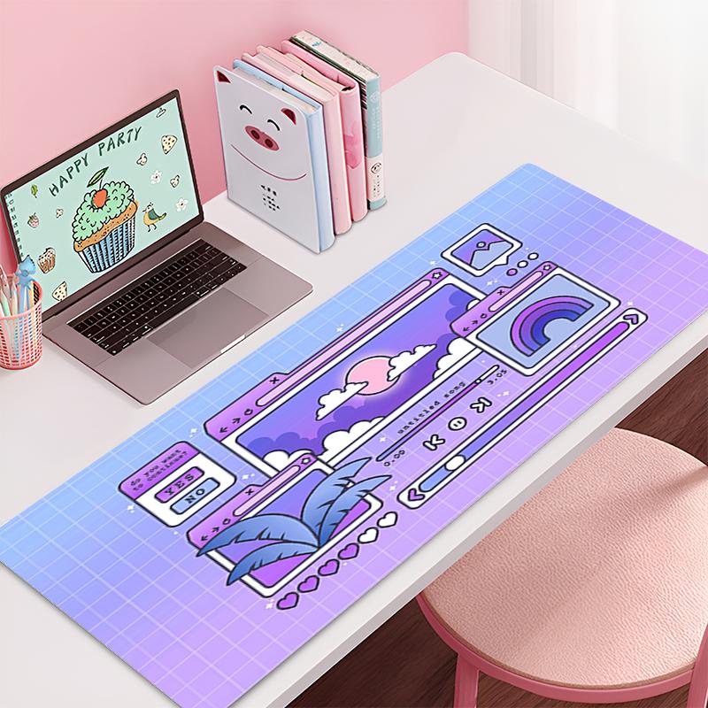 Desk Mat Cute Mousepad Anime Aesthetic Mouse Pad Cute Grid Pink Vaporwave XXL Gaming Deskmat X Kawaii Manga Mice Mat Soft